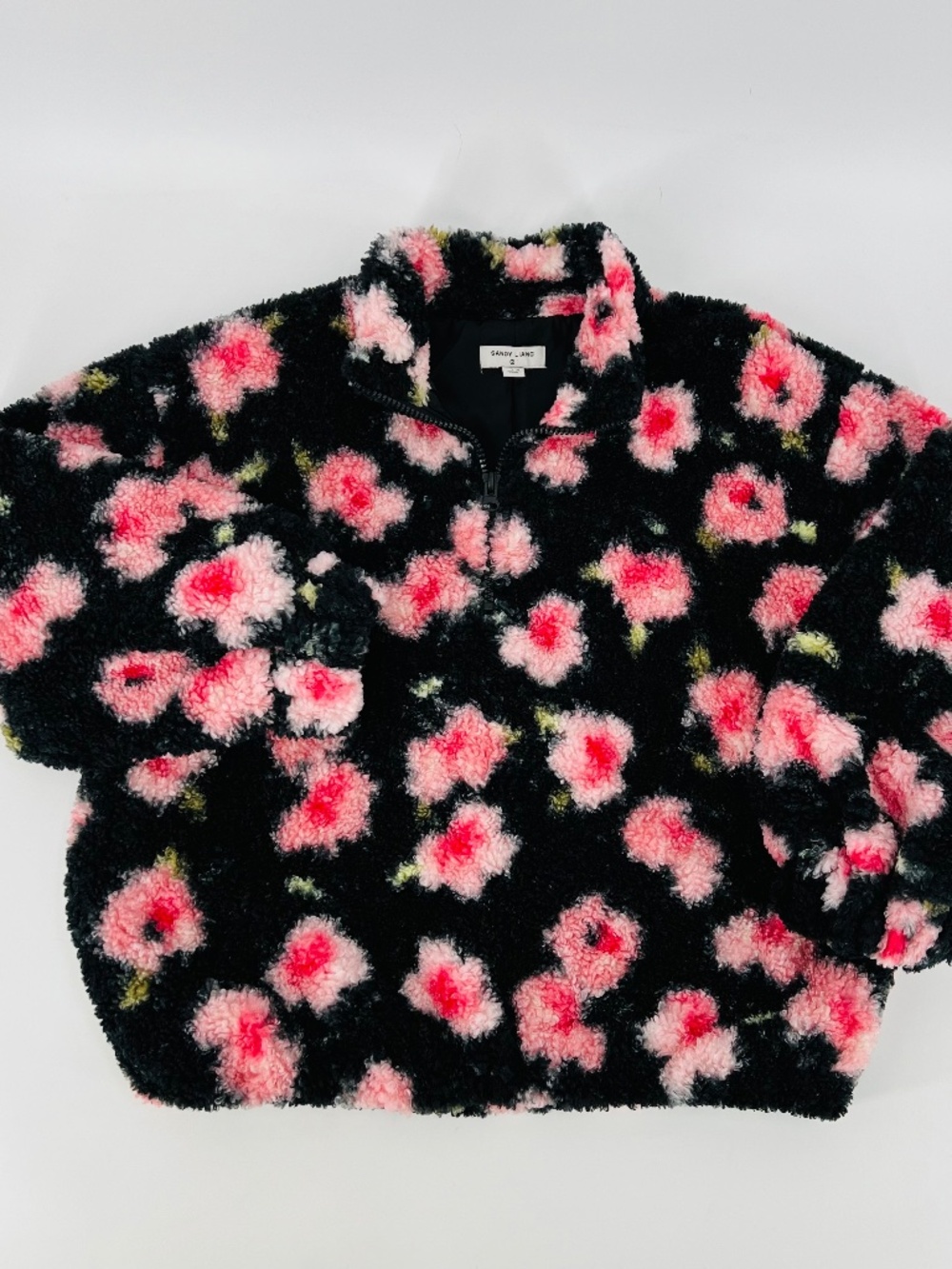 Sandy Liang x Target Fuzzy Floral 1/2 Zip Pullover Sweater Faux Fur L Artsy Cozy